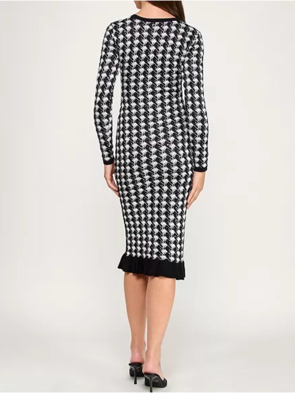 Sequin Houndstooth Ruffle Hem Midi Sweater Dress Size S - Picture 5 of 12